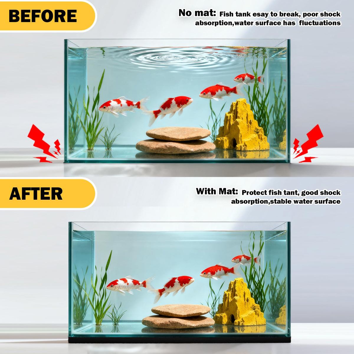Aquarium Leveling Fish Tank Mat for Under Tank 15x29.5 inch | 6mm Thick Neoprene Padding with Self-Adhesive Backing Shockproof Waterproof Cut to Fit for 5/10/15/20 Gallon Tank