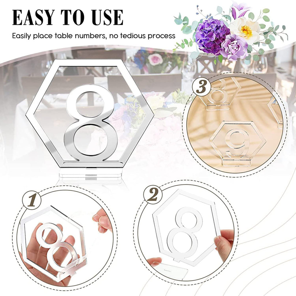 Table Numbers, Wedding Acrylic Standing Table Numbers with Holder Base for Wedding, Party, Events or Catering Decoration (Silver-40)