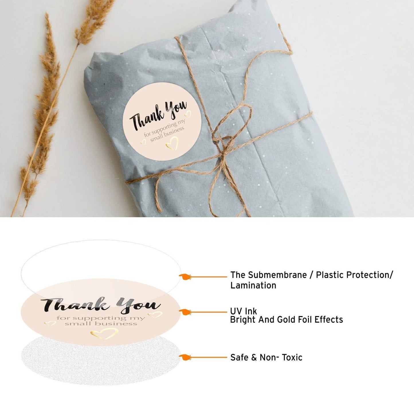 easykart labels 400 Thank You for Supporting My Small Business Sticker Labels | Pastel Peach Color with Gold Foil Hearts | 1.5" Round in Roll | Highly Recommended for Small Business Owners 400 Stickers