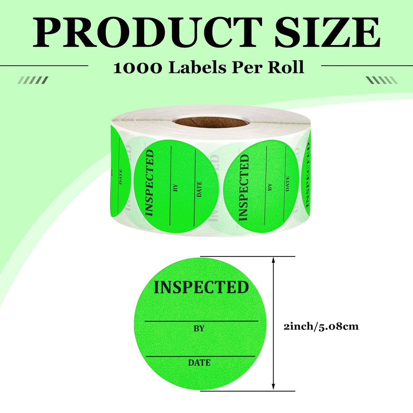 Gueevin 1000 Pcs Circle Inventory Labels QC Passed 2" Quality Control Inspected by Inventory Stickers Fluorescent Green Label Writable Handling for Shipping Control Organization