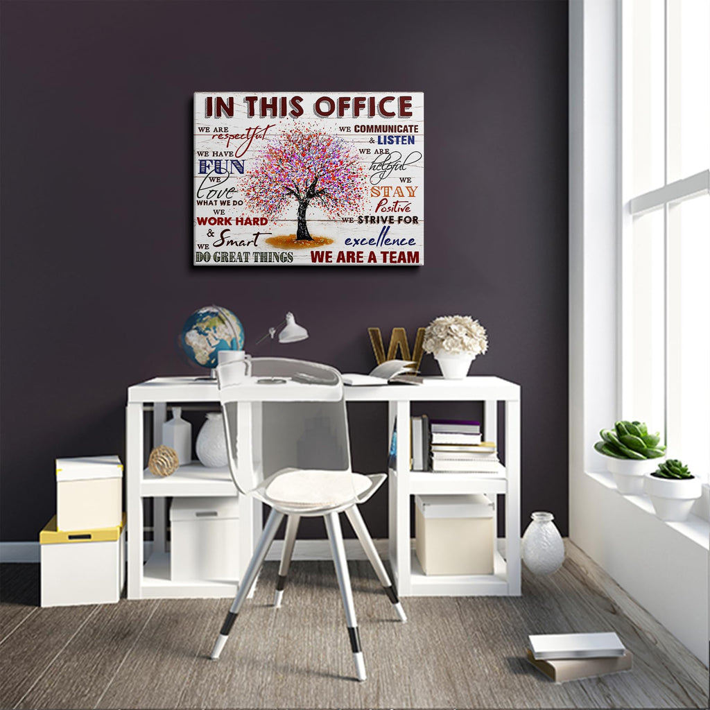 HDXUFJQ Office Inspirational Wall Art In This Office Canvas Wall Decor Team Rules Motivation Positive Quotes Pictures Prints Teamwork Painting for Home Office Ready to hang(12"x16") In this office (white) 16"L x 12"W