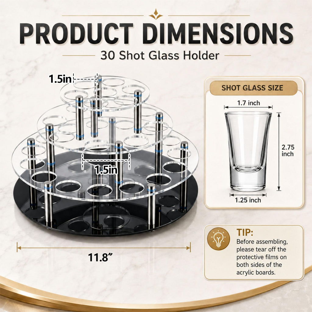 3 Tier 30 Shot Glass Holder Tray with Central Bottle Slot