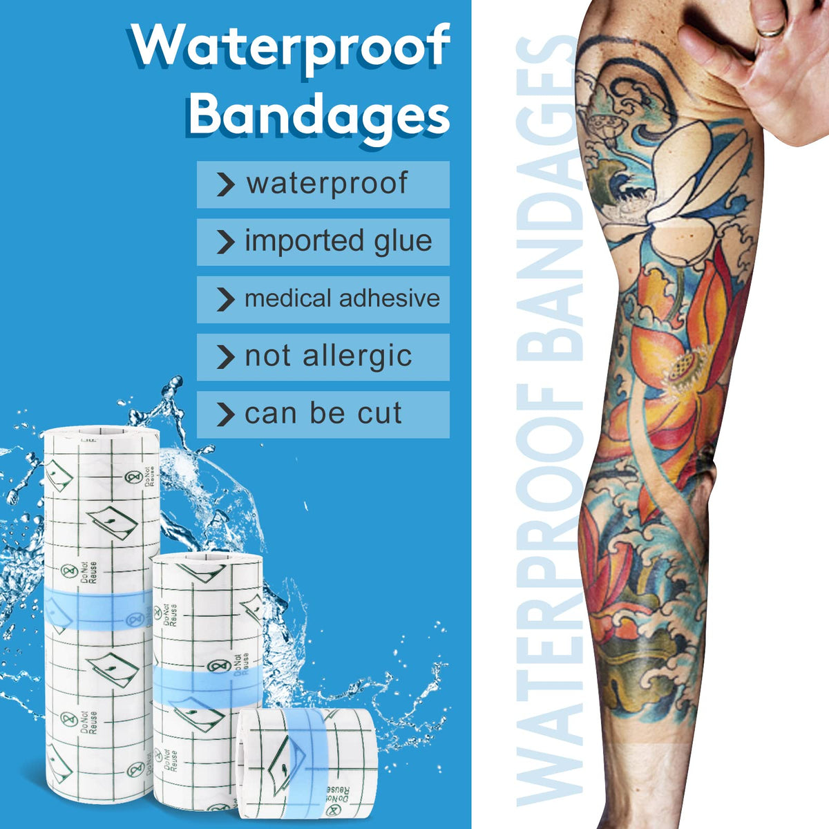 9 Rolls Waterproof Bandages, 3 Sizes Transparent Film Dressing, Clear Adhesive Bandages, Shower Shield Dressing Tape for Shower Tattoos(3 Sizes)