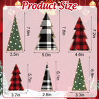 Whaline 6 Pcs Christmas Tree Wooden Signs Table Decor Buffalo Plaid Dots Xmas Wood Tabletop Signs Red Black Green Desktop Centerpieces for Holiday Home Tiered Tray Fireplace Party Decor