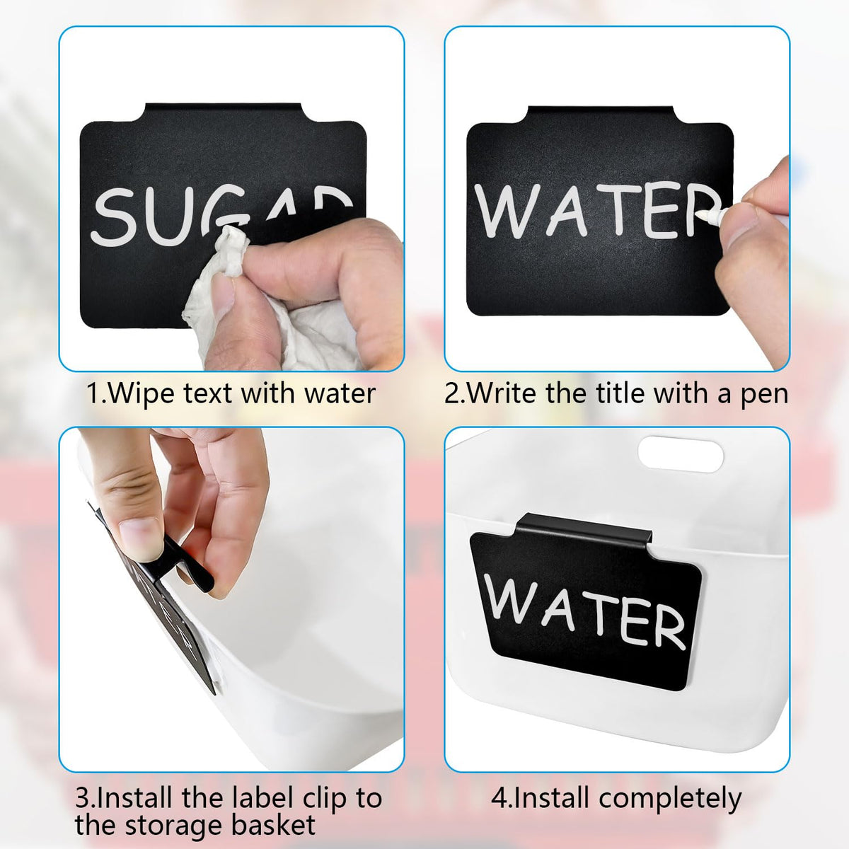Basket Labels Clip with Plastic Storage Case &3 White Chalk board Markers for 24 Hanging Bins Pantry Organization Removable Small chalkboard Clips label Holder, Home Laundry Fabric Sorting 22PCS