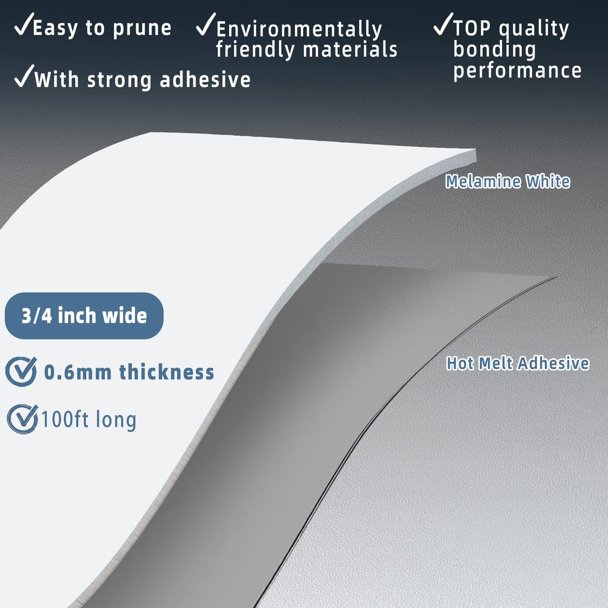White Melamine Edge Banding, 3/4 inch x 100ft roll of Veneer Edge Banding Pre-glued, Real Wood Tape Banding for Cabinet Repair White 3/4"x 100ft