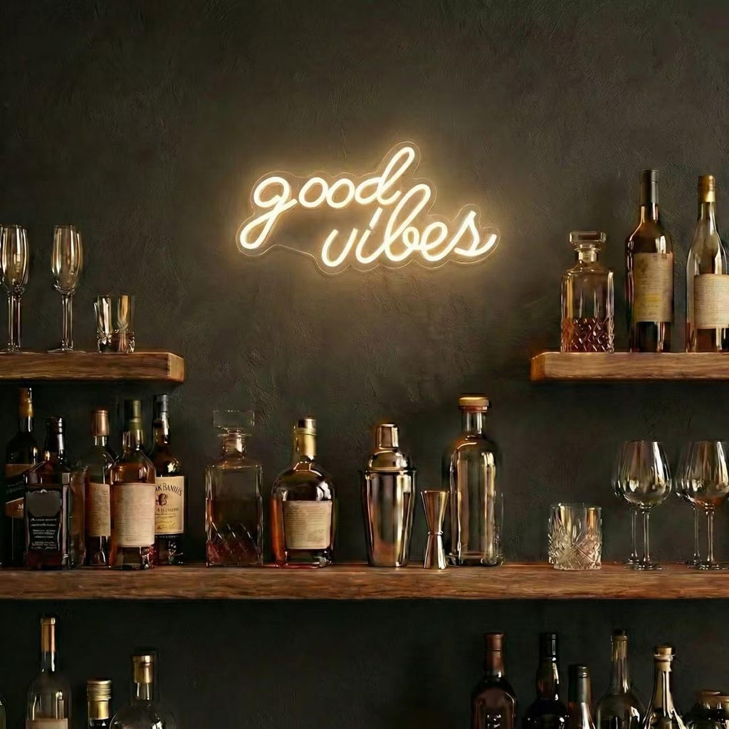 DECANIT Good Vibes Neon Sign Warm White, USB Powered LED Wall Decor