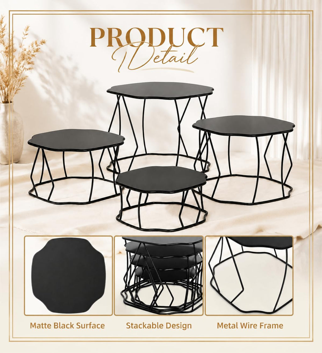 4 Pack Metal Food Display Risers, Pizza Stand with Nesting Design