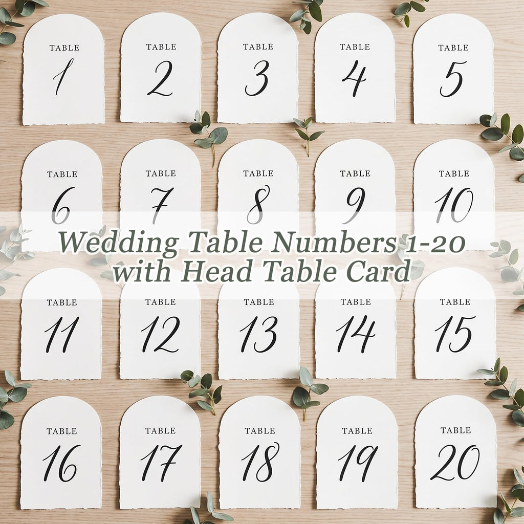 Batiyeer 21 Pcs Deckled Wedding Table Numbers 1-20 with Head Table, Black White