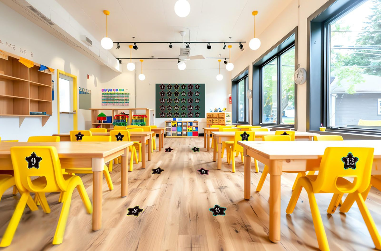 SICOHOME Line Up Spots for Classroom Floor Stickers - 36pcs Vinyl Line Up Dots 4" Removable Number Stickers for Kindergarten, Preschool, Back to School Teacher Supplies E-star Shaped
