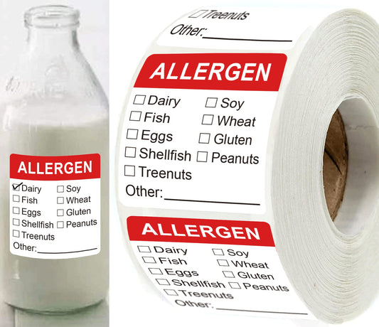 Allergen Warning Stickers Labels 1.8 X 2 Inch Fluorescent Red Allergy Warning Sticker Food Rotation Labels Adhesive Allergies Stickers for Grocery Stores, Food Packaging 500 Pcs