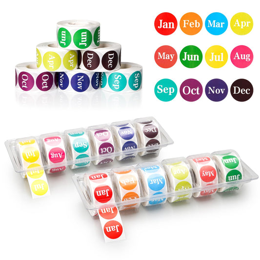 2 Pcs Monthly Label Holder Organizer with 6000 Pcs Round Month Labels Months of The Year Labels Expiration Date Stickers Food Labels Stickers Removable Labels Color Coding Label Stickers