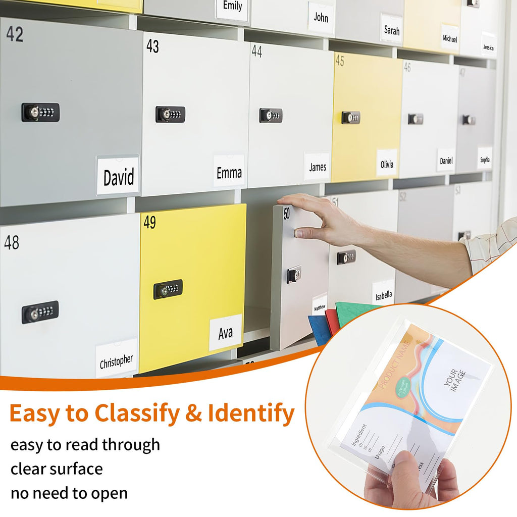 44 Pcs Storage Bin Labels, 3×5 in Index Card Holder, Clear Adhesive Pockets