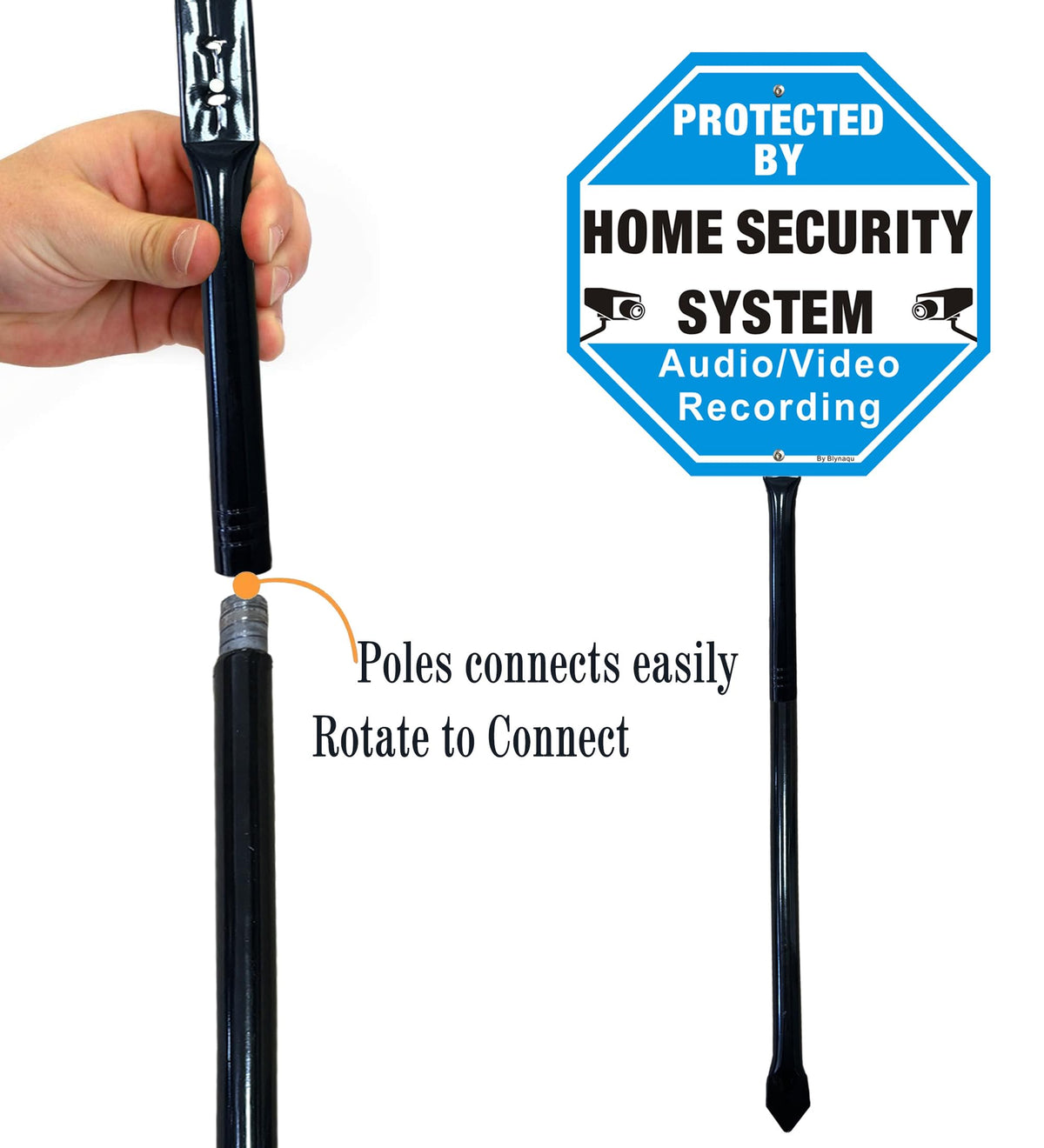 2 Pack Protected By Home Security System Signs for Yard, 12" x 12" Aluminum Sign with 36" Metal Stakes, Audio Video Recording Warning Sign, Reflective Aluminum 2Pack with Black Stake