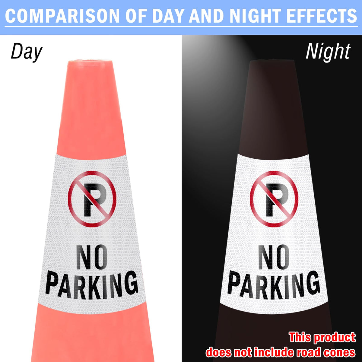 4 Pack No Parking Cones Message Sleeve, 360° Bright Reflective Cones Sleeve 4 Pack