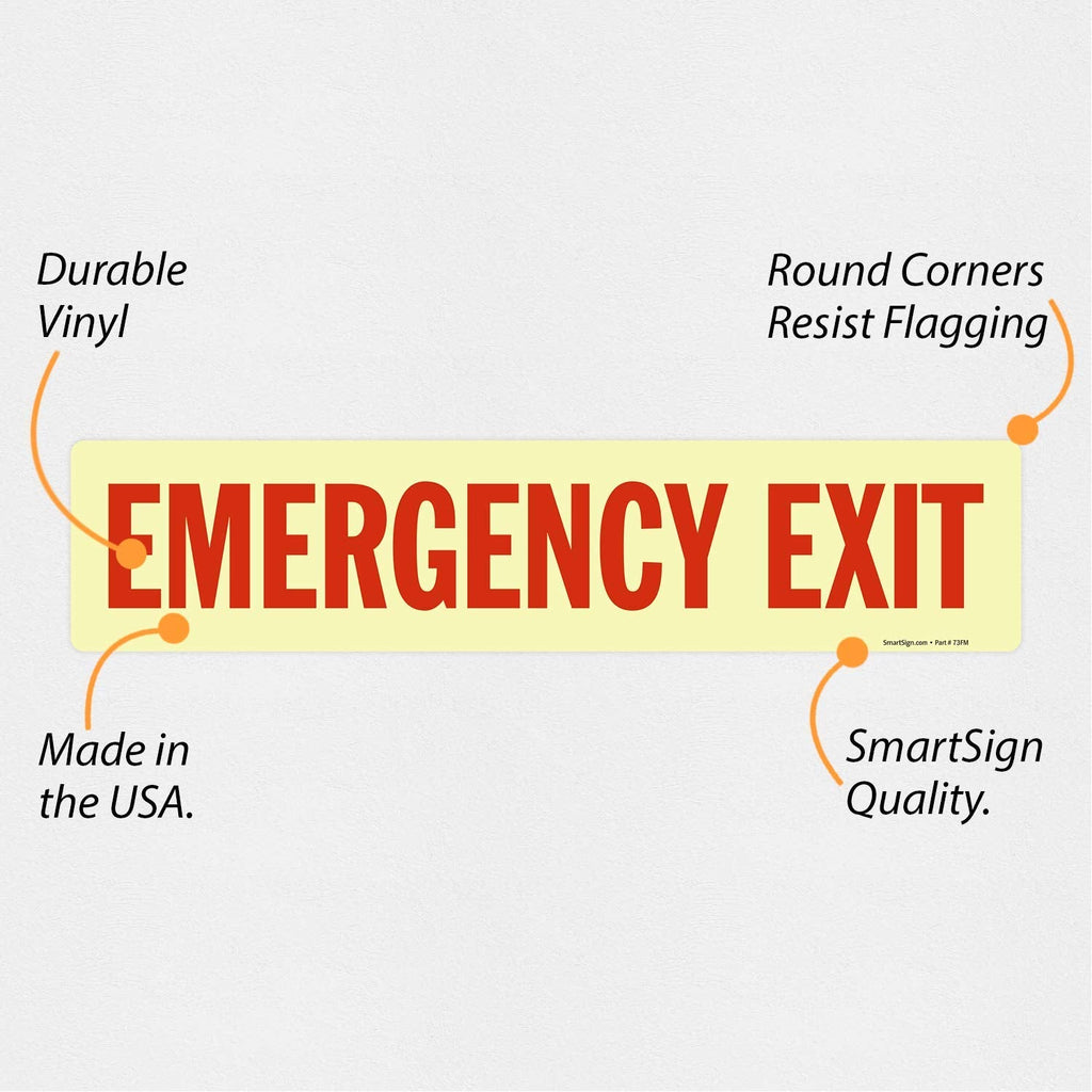 SmartSign “Emergency Exit” Label | 4" x 18" Glow-in-The-Dark Laminated Vinyl, Made in USA