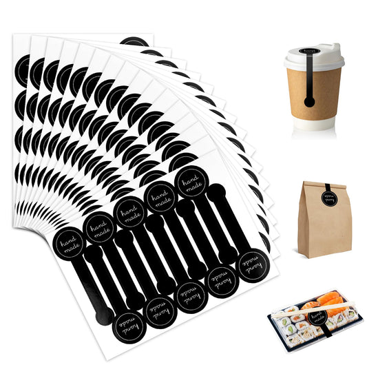 600Pcs Handmade Food Baking Seal Stickers Labels,Black Long Label Bakery Stickers,Self-Adhesive Goods Bakery Stickers Sealing Tamper-Proof Stickers for Pastry Bags Lollipops Candy Cake Black
