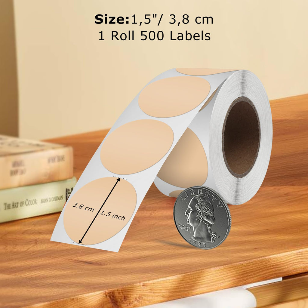 Round Thermal Labels Vinyl 1.5 Inch Khaki & White Bundled