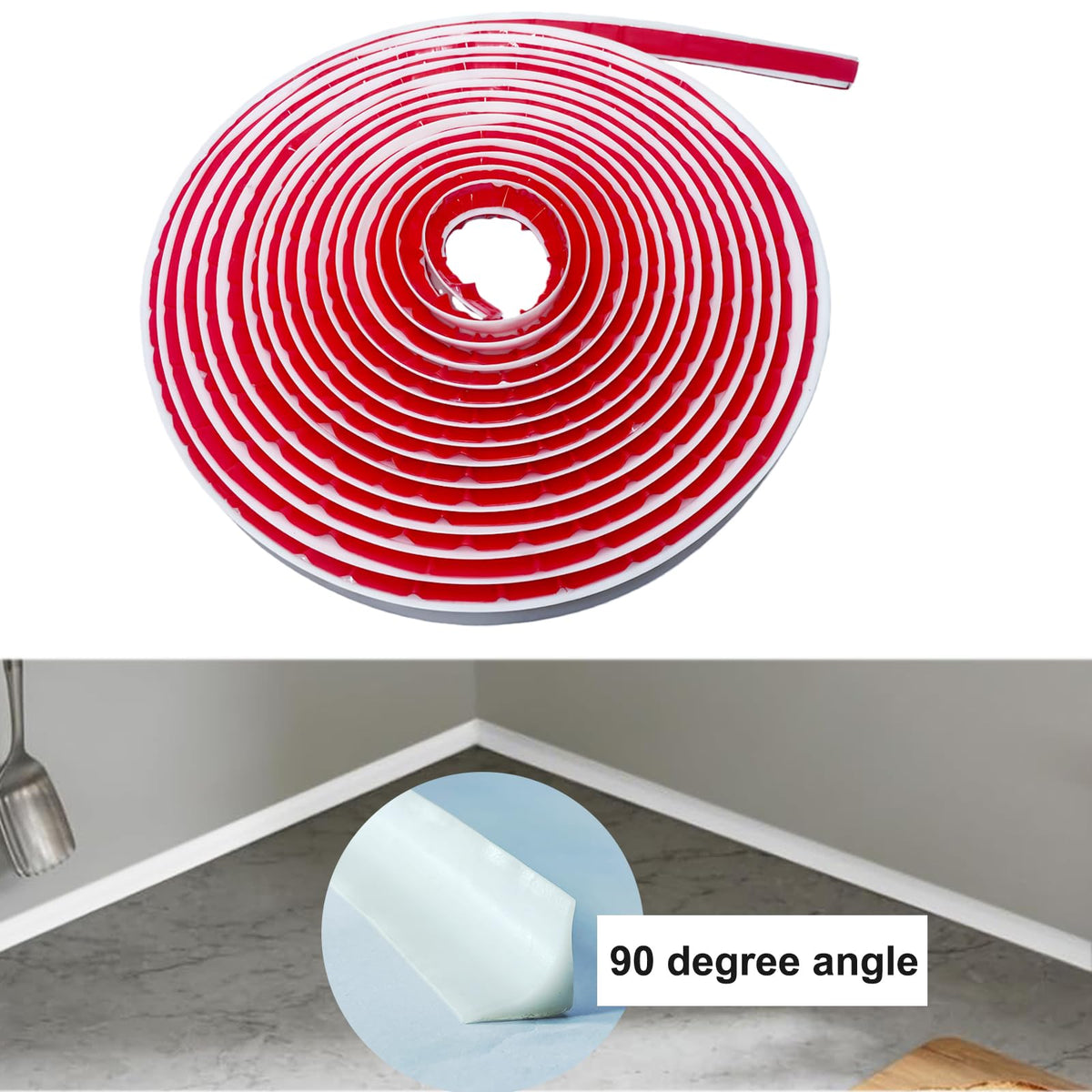 236 Inch Flexible Quarter Round Shoe Molding, Peel and Stick Waterproof Silicone Trim for Bathroom Floor, Corner, Baseboard, Staircase and Cabinet Edge Cover 236"