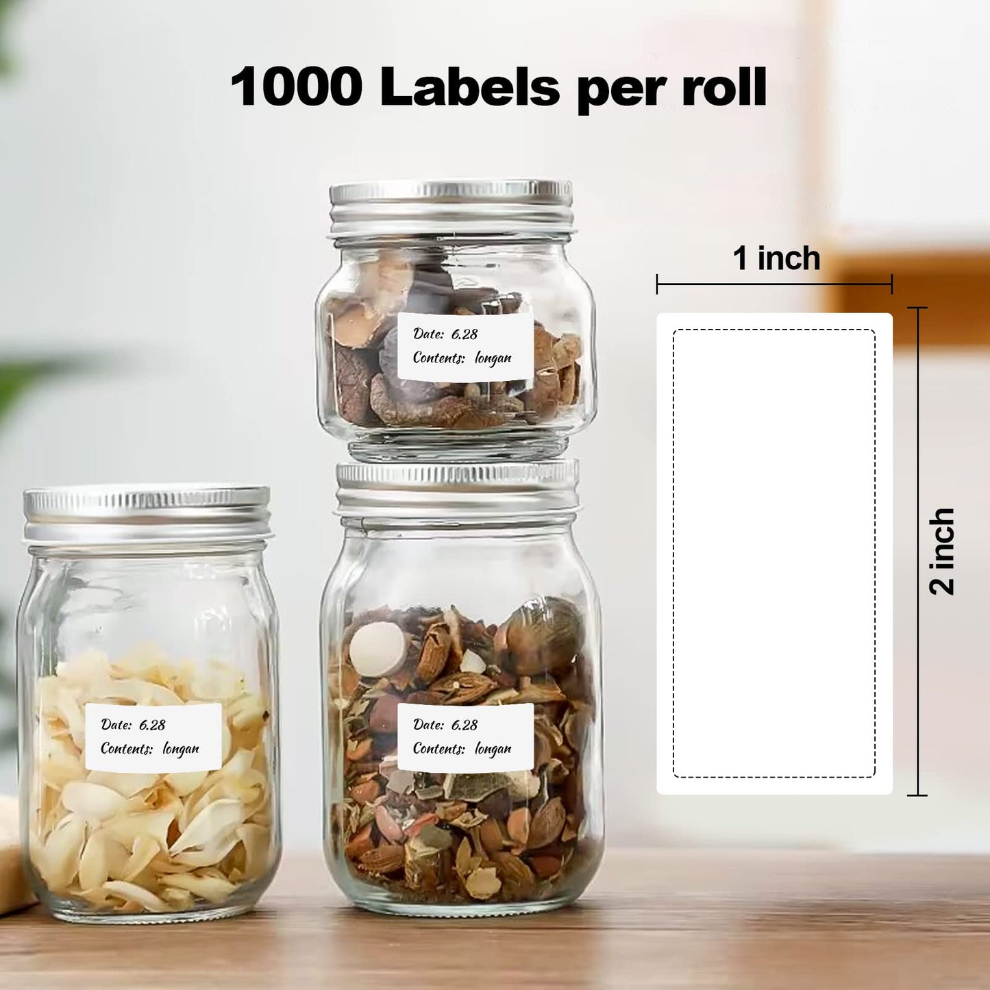 MaxGear 1000 Removable Freezer Labels 1x2 Inch, Waterproof Oil Resistant Stickers for Food Containers Pantry Jars Organization, No Residue Easy Peel Design, 1 Roll 1"x2"