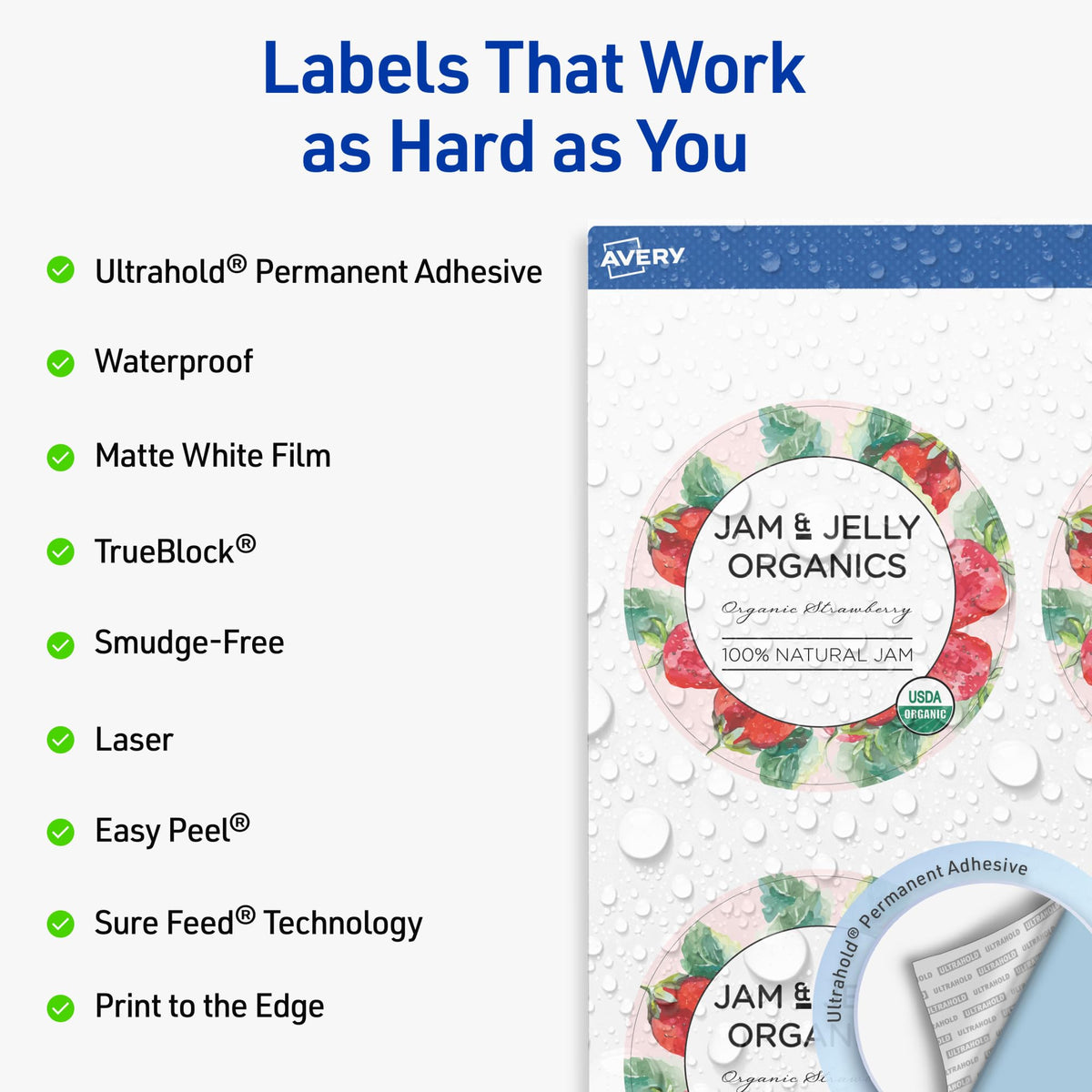 Avery Outdoor Waterproof Round Labels with Sure Feed Technology, 3.5" Diameter, White Film, Print-to-the-Edge, Compatible with Laser Printers, 40 Labels Total
