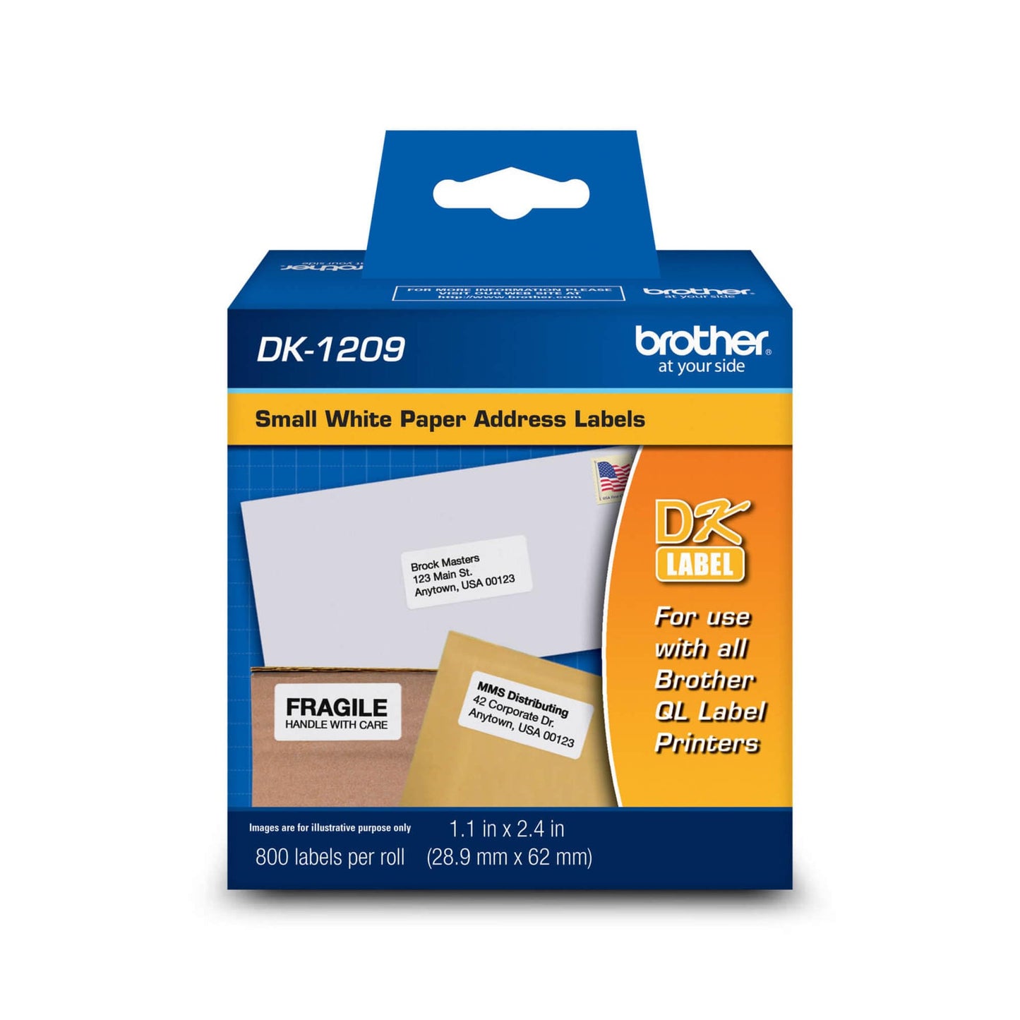 Brother DK-1209 Small Address Labels, White, 2 1/2" x 1 1/2", Roll Of 800 1 Roll Label Roll