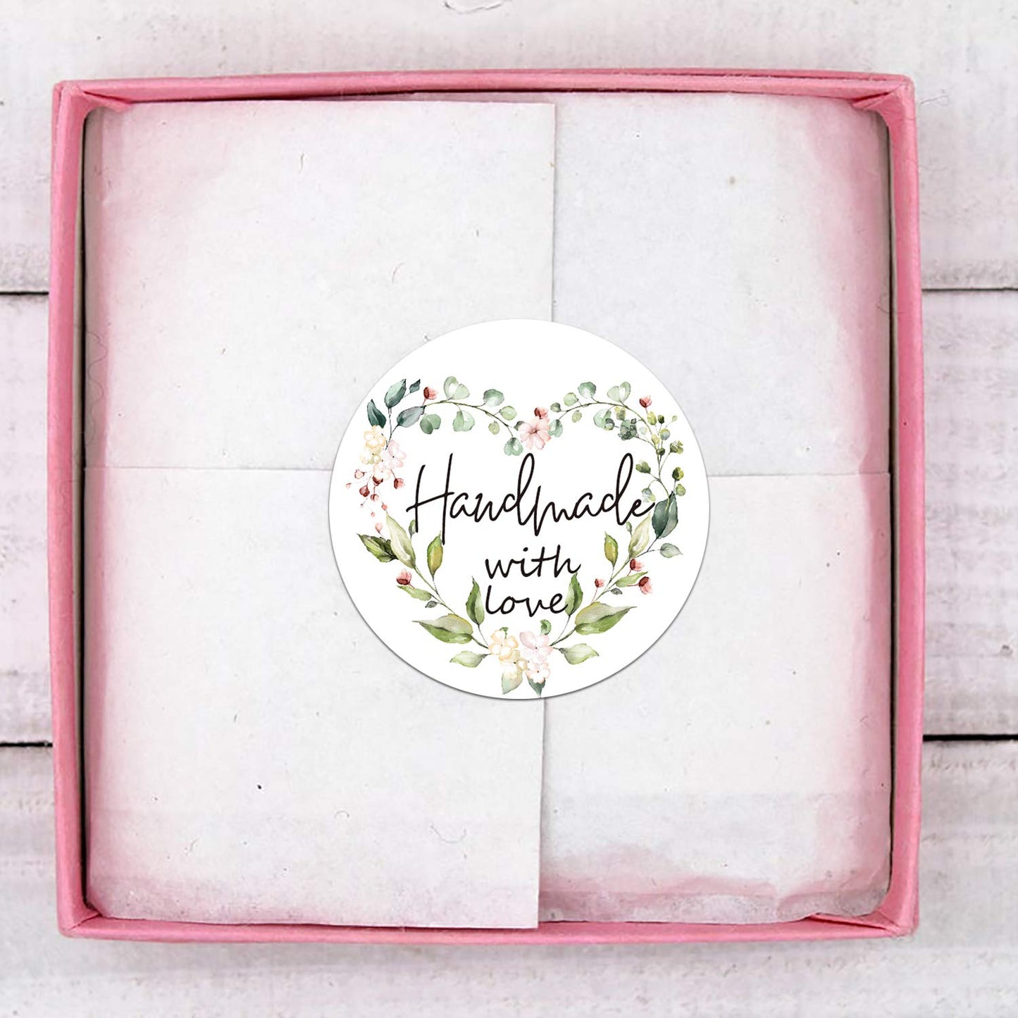 Greenery Handmade Labels, 1.4 In Round, 500 Adhesive Labels per Roll, Handmade Packaging