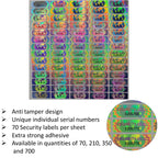 350 Hologram Tamper Evident, Tamper Proof Stickers. Security Seal. Individual Serial Numbers. Tamper Foil Tape Labels. Destroyed Upon Removal with Residual Text Left on Item.… (350 Stickers) 350 Stickers