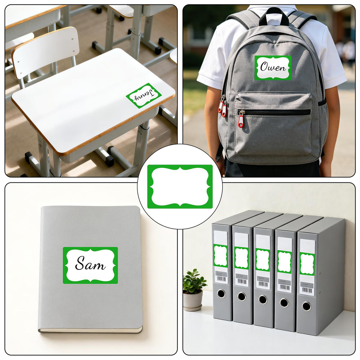 200Pcs Green Name Tag Stickers+500Pcs Christmas Name Tag Stickers