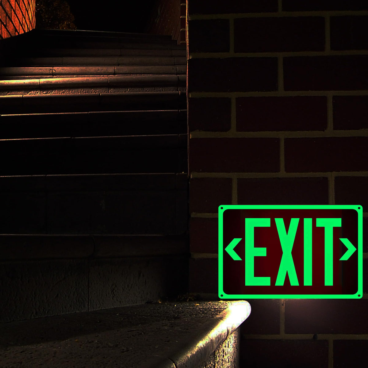 4Pack Photoluminescent Exit Sign Aluminum - 14x10 Inches Glow In Dark Exit Sign with Adhesive Backing - Removable Arrows Included - Non Electrical Red Exit Light For 50 Feet Visibility 14"X10"-4PACK