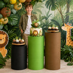 3 Set Forest Dessert Table Display Green Brown Spandex Cylinder Stand Cover Green brown and black
