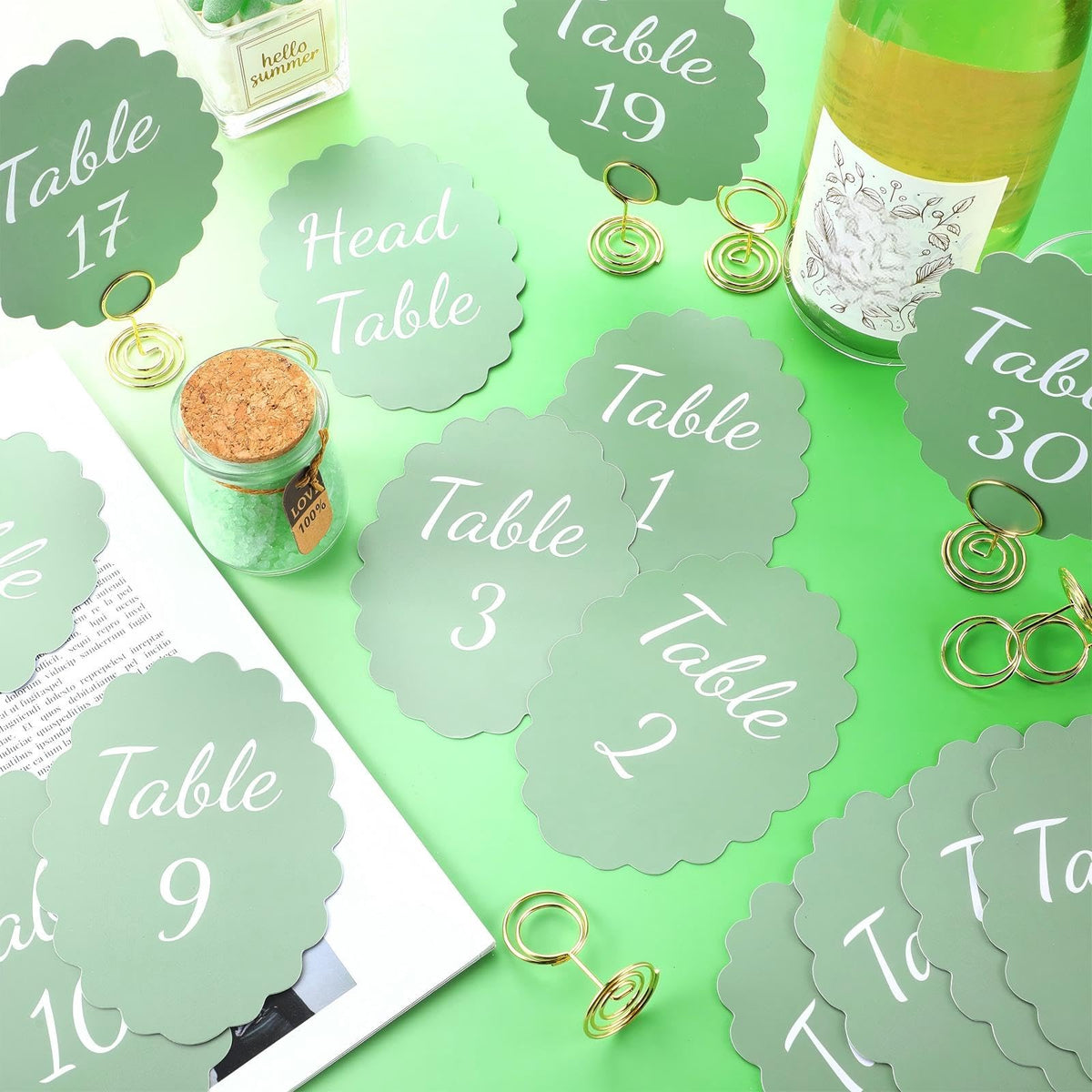 31 Set Table Numbers 1-30 with Stands Wedding,Sage Green Sage Green