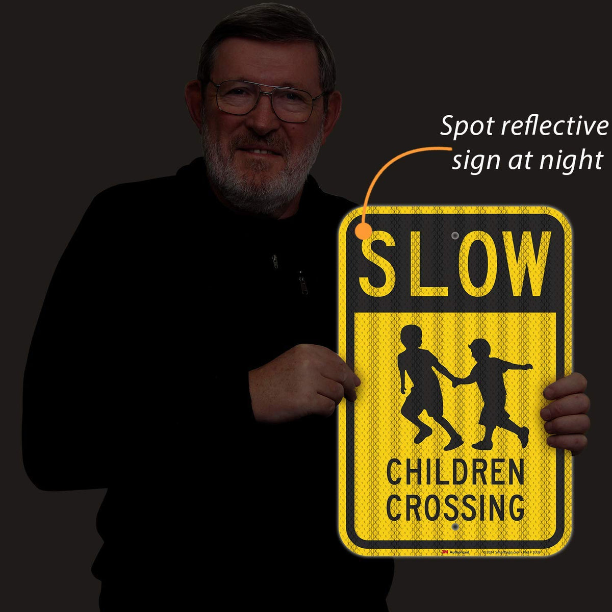 SmartSign - K-5198-HI-12x18 "Slow - Children Crossing" Sign | 12" x 18" 3M High Intensity Grade Reflective Aluminum Black on Yellow