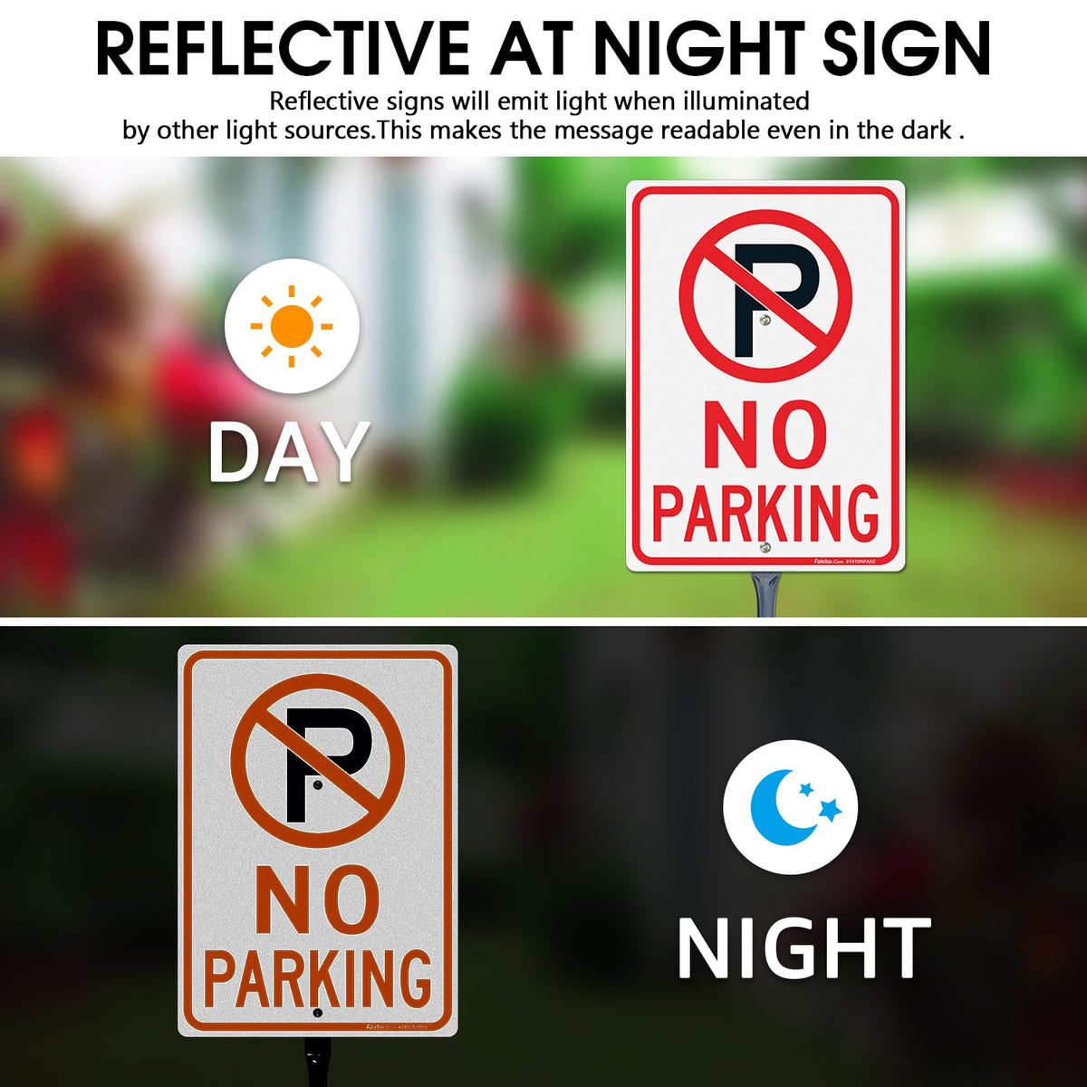 Faittoo Large No Parking Sign with 54" Metal Thick Stake, 14"x10" Rust Free Heavy Aluminum, Reflective, Fade Resistant, Easy to Mount, Outdoor Use 14"x10" with 54" Metal Thick Stake - 1 Pack