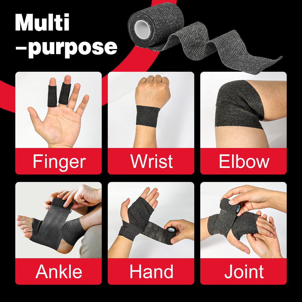 AZEN 20 Pack Self Adhesive Bandage Wrap Black, Black Athletic Tape, Vet Wrap, Tattoo Grip Tape Wrap, Ankle Tape, Cohesive Bandage Wrap F-20skin 2 Inch
