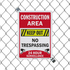 SmartSign “Construction Area - Keep Out, No Trespassing, 24 Hour Surveillance” Sign | 10" x 14" 3M Engineer Grade Reflective Aluminum, Made in USA 10" x 14"