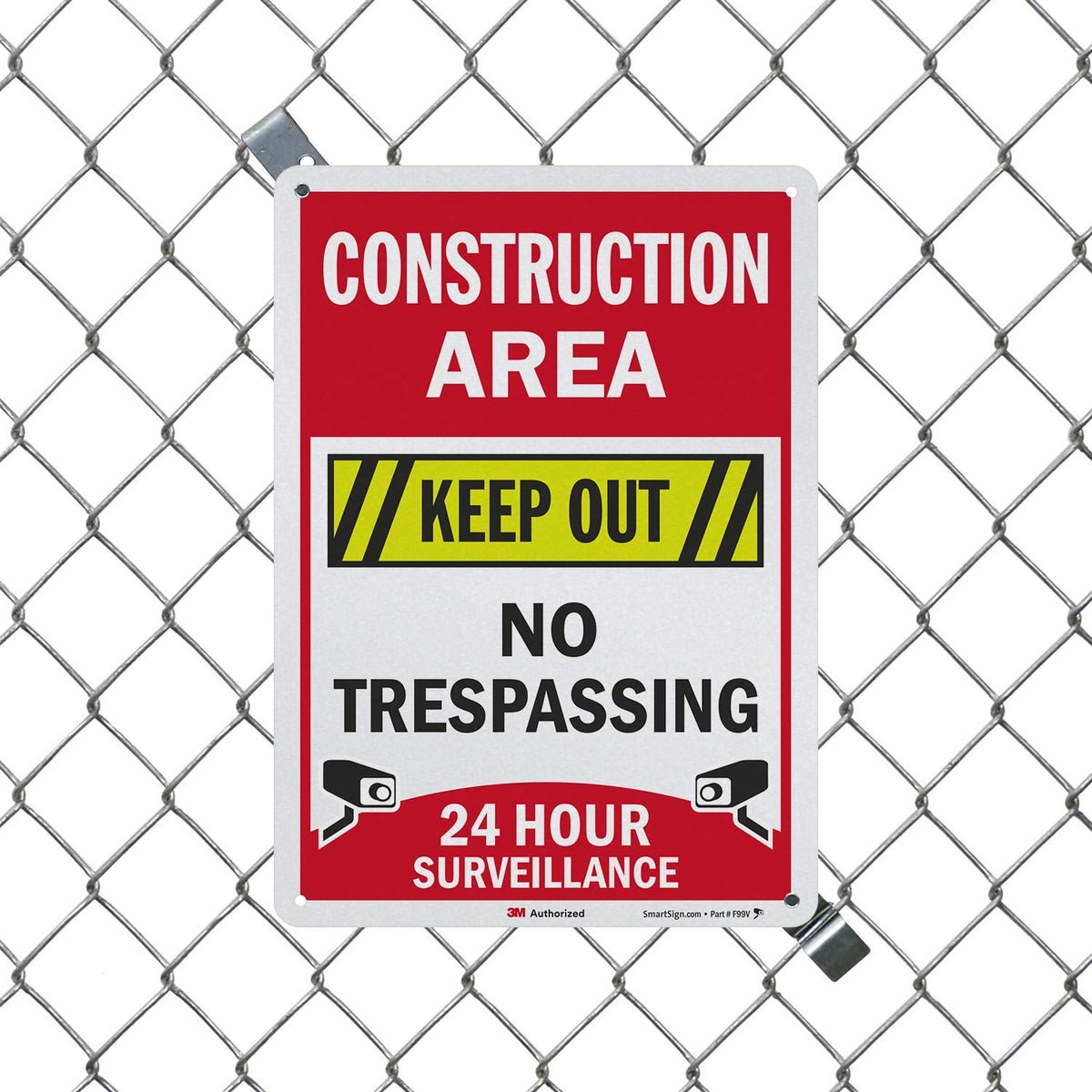 SmartSign “Construction Area - Keep Out, No Trespassing, 24 Hour Surveillance” Sign | 10" x 14" 3M Engineer Grade Reflective Aluminum, Made in USA 10" x 14"
