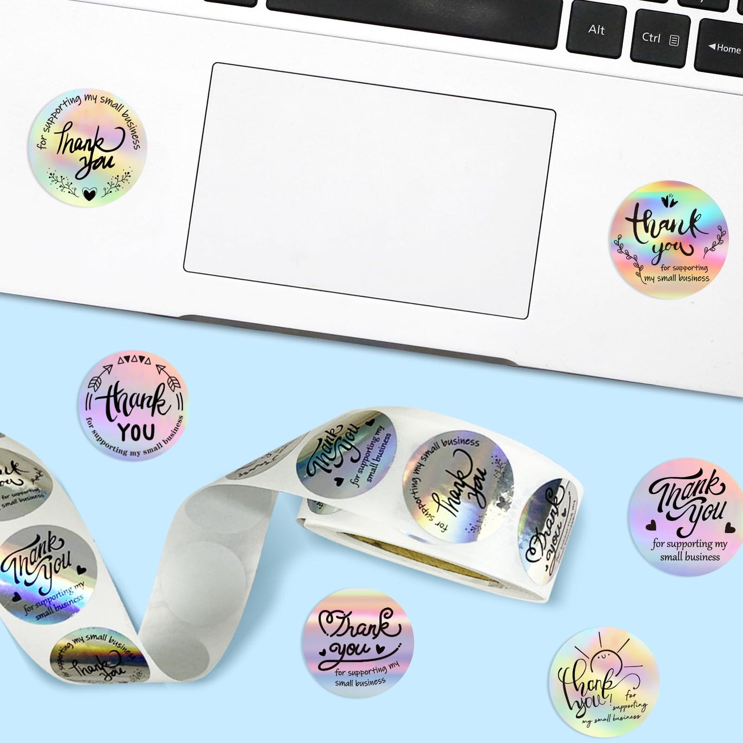500PCS Thank You Sticker Roll, Holographic Rainbow Self-Adhesive Sticker Labels for Small Business, Gift Wrap, Envelope Closure, 1 inch