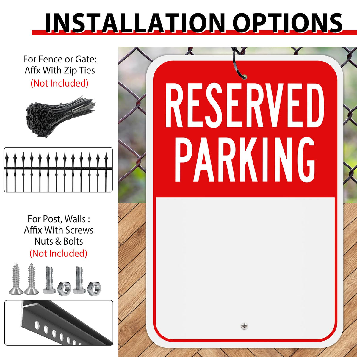 MUXYH Blank Reserved Parking Sign, Write-On Sign, 18” x 12” Rust Free Heavy Duty Aluminum Reflective Warning Signs, UV Protected, Fade Resistant, Weatherproof - Easy to Mount - Outdoor use Red 1