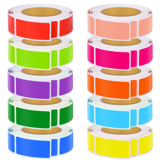3000 PCS 10 Rolls Rectangular Color Coding Stickers 1.57 x 0.75 Inch Self-Adhesive Color Coding Label 10 Assorted Colors for Inventory and Home Organize, File Classification Rectangle Shape