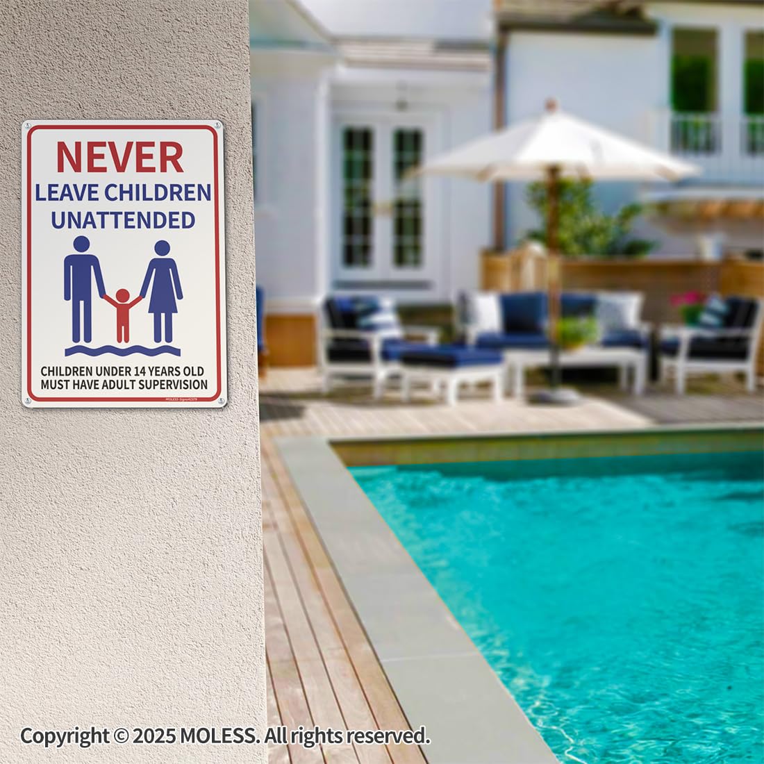 14x10″ Pool Safety Signs, Pool Signs for Outside, 2 Pack, PSP-2302 NoLifeguard & AttendChildren