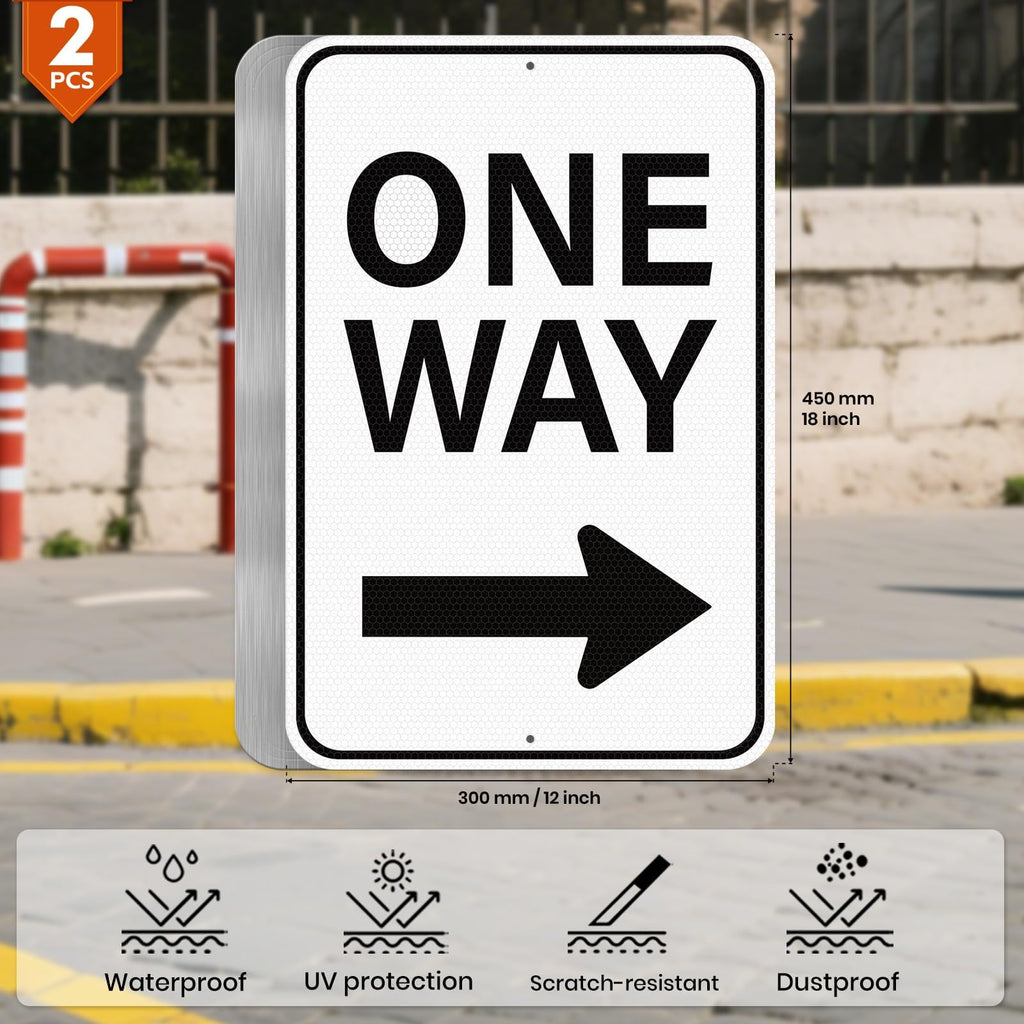 2 Pack One Way Sign with Right Arrow 18 × 12 Inches