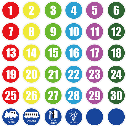 36pcs Classroom Floor Number Stickers, 4 inch Line Up Spot Markers and Labels Unique Colorful Number Spot Markers Stickers Floor Decals for Preschool Kindergarten School Classroom Decoration