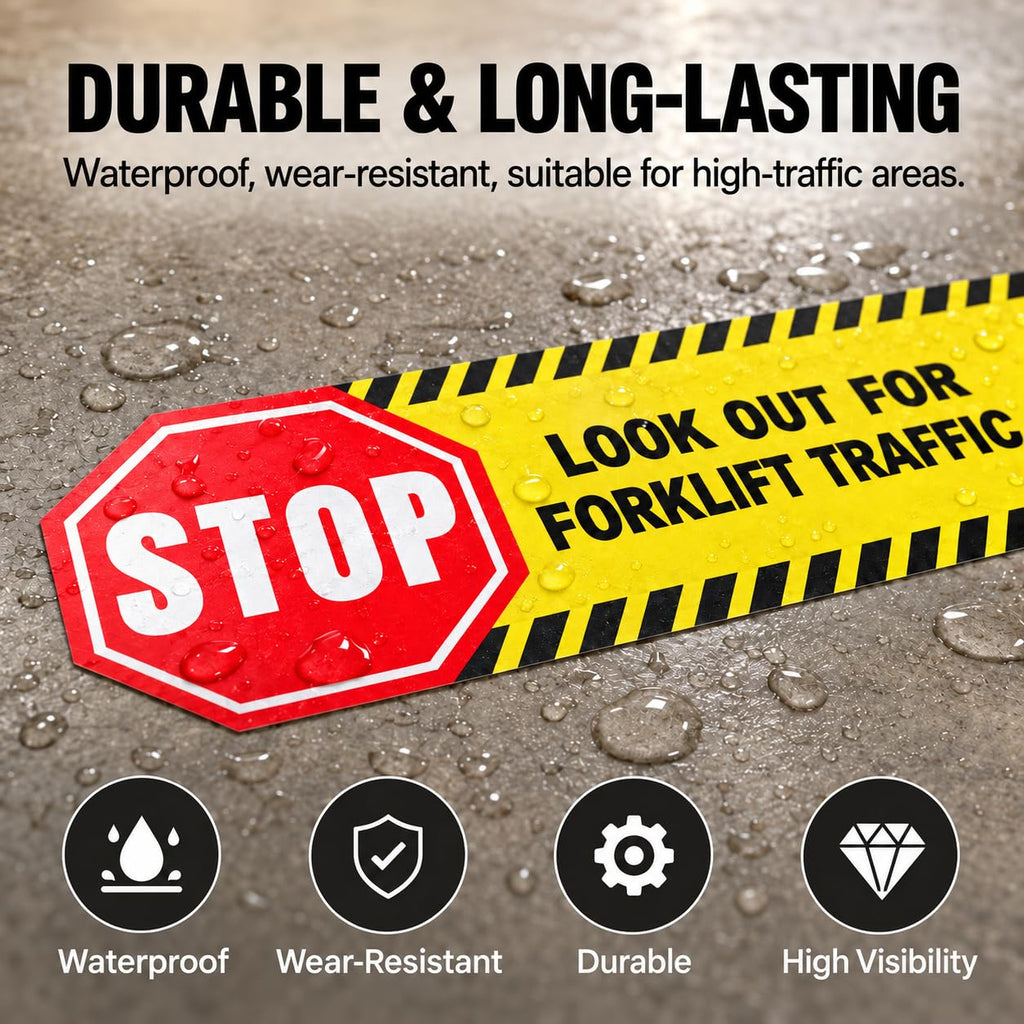 5 Pack Stop Look Out for Forklift Traffic Stickers 24 × 6 Inches 5 Pack