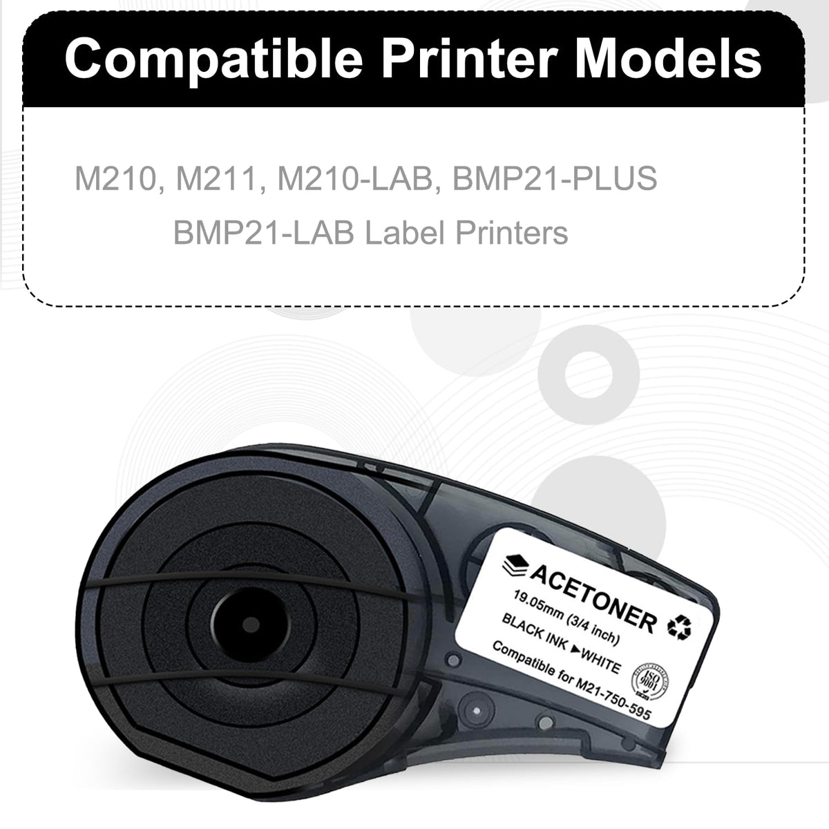 M21-750-595 2 Pack Compatible for (M21-750-595-WT) All-Weather Vinyl Label for Indoor/Outdoor ID, Black on White- for M210, M210-LAB, M211, BMP21-PLUS and BMP21-LAB Printerss, 0.75" W 21" L