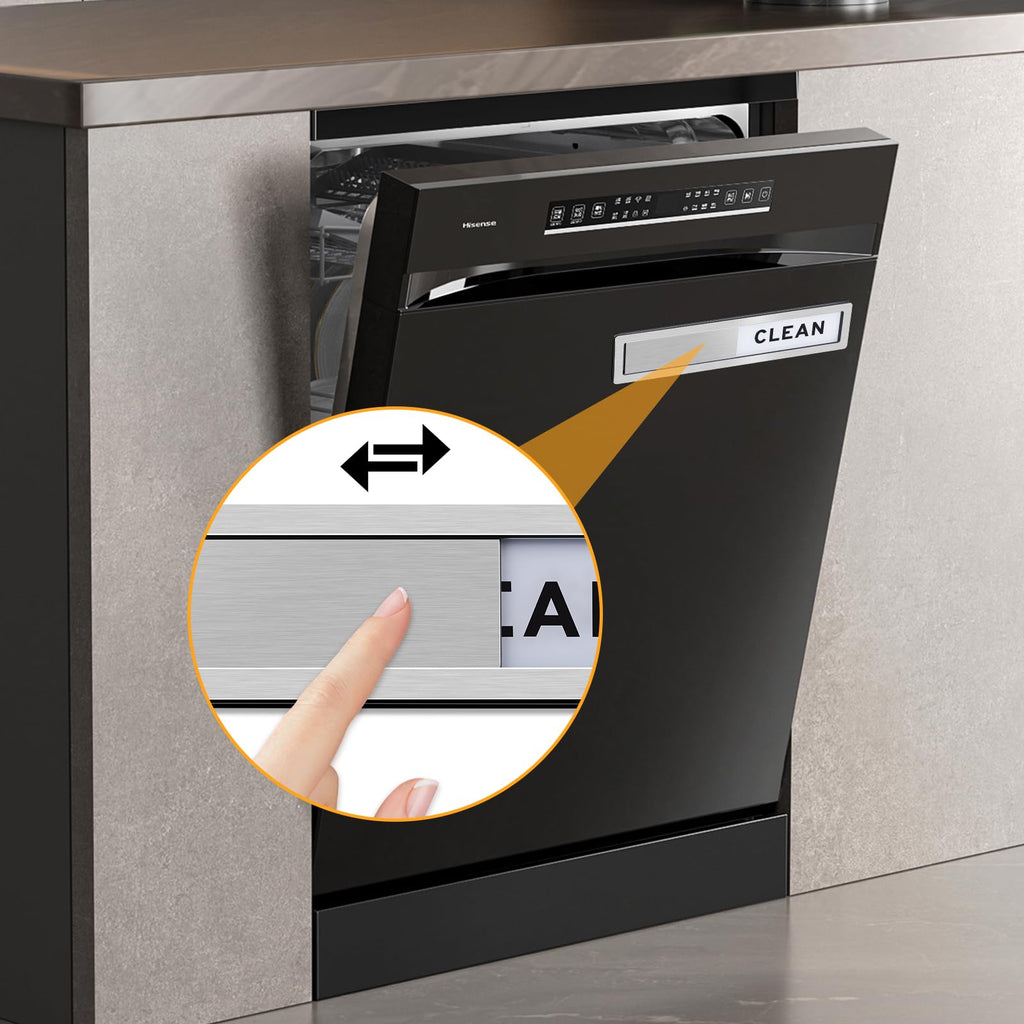 Dishwasher Magnet Clean Dirty Sign - Strong Magnetic & Non-Scratch Reversible Dishwasher Indicator, Easy to Slide & Read, with Optional Adhesive - Dishwasher Sign Kitchen Decor and Accessories Dishwashermagnet-s-brushedsilver