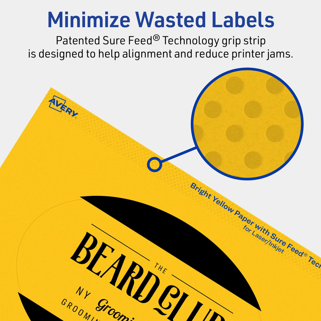 Avery Printable Oval Labels, Sure Feed Technology, 4" x 6", Bright Yellow Labels, Print-to-The-Edge, Laser/Inkjet Printable, 40 Total, Great for Packaging and Candles 40 labels
