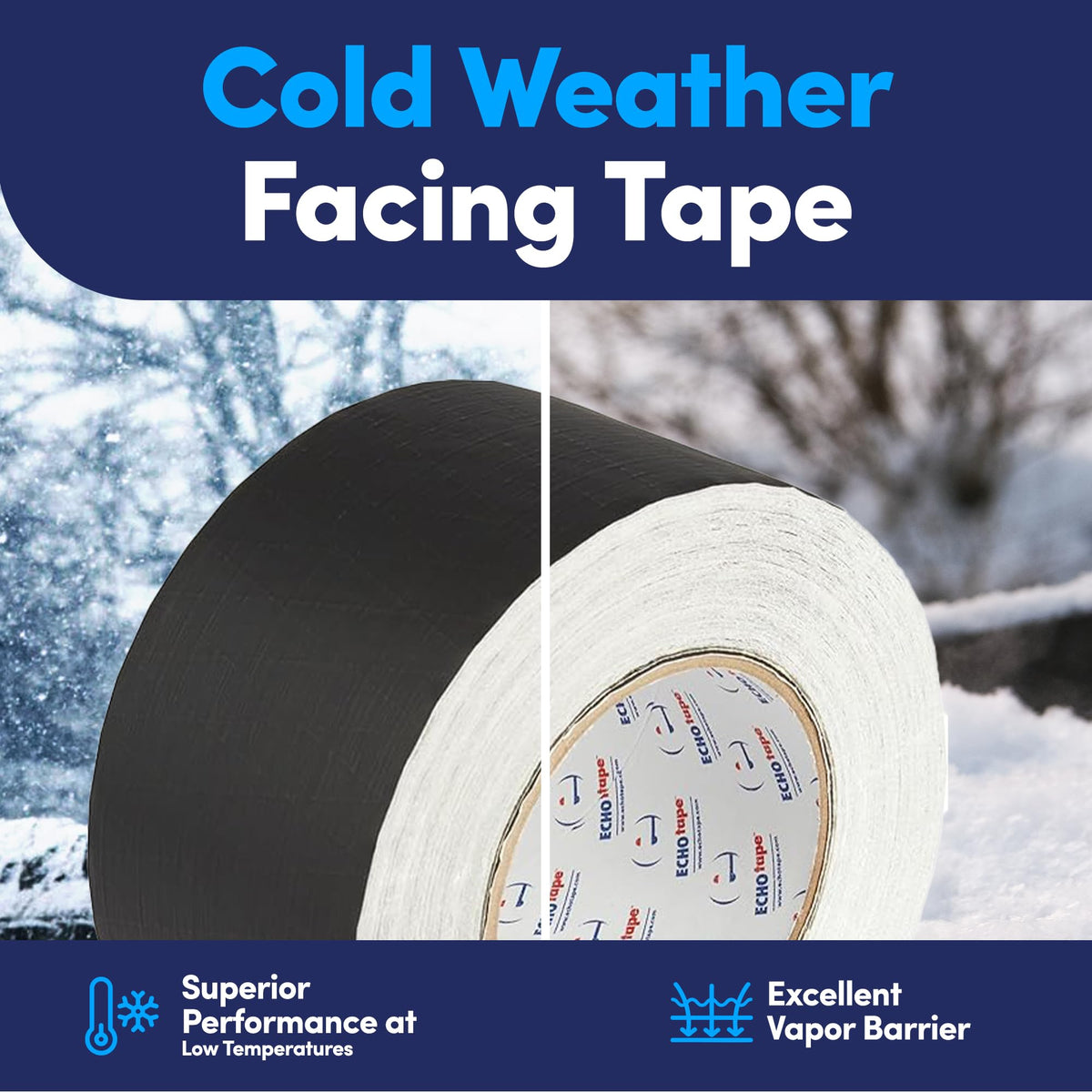 ECHOtape FS-G7731 | All Weather Lamtec WMP-VR Facing Tape | Metal Building Insulation Tape | Black Seam and Repair Tape | Cold Weather Acrylic Adhesive | Contractor Tape | 2.83 in x 50 yds 2.83 in x 50 yds / 72mm x 45.72m