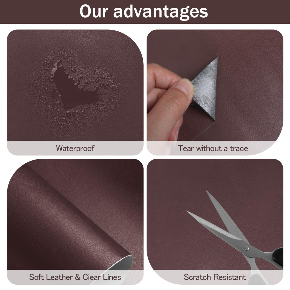 CHEIGHY 2pcs Self-Adhesive Leather Repair Kit for Furniture, Couches, Car Seats 8.2X11 Inch PU Vinyl Leather Patch Tape for Sofa, Office Chairs, Jackets (Coffee) Coffee 1