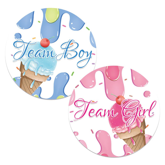 120pcs Ice Cream Gender Team Boy or Girl Labels Stickers Pink and Blue Gender Party Games Stickers for Baby Shower Birthday Party